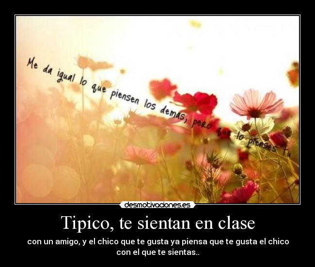 Tipico, te sientan en clase - con un amigo, y el chico que te gusta ya piensa que te gusta el chico
con el que te sientas..