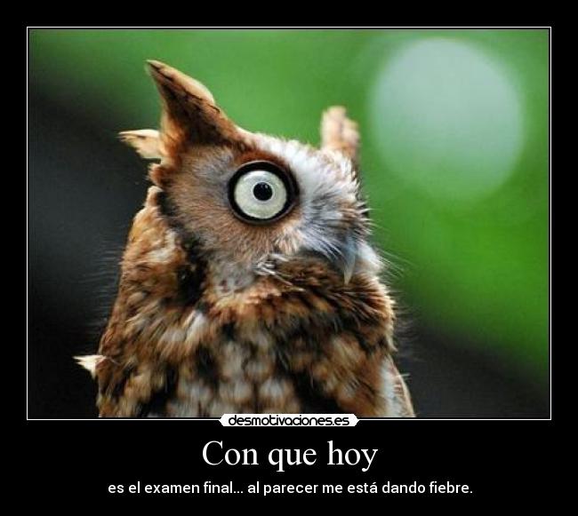 Con que hoy - es el examen final... al parecer me está dando fiebre.