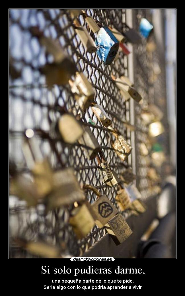 Si solo pudieras darme, - una pequeña parte de lo que te pido.
Seria algo con lo que podria aprender a vivir