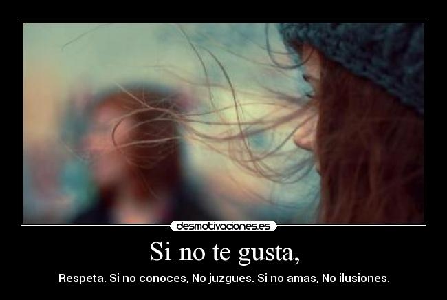 Si no te gusta, - Respeta. Si no conoces, No juzgues. Si no amas, No ilusiones.