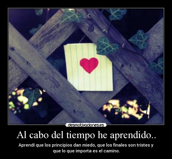 Al cabo del tiempo he aprendido.. - Aprendí que los principios dan miedo, que los finales son tristes y
que lo que importa es el camino.