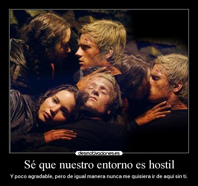 Sé que nuestro entorno es hostil - Y poco agradable, pero de igual manera nunca me quisiera ir de aquí sin ti.