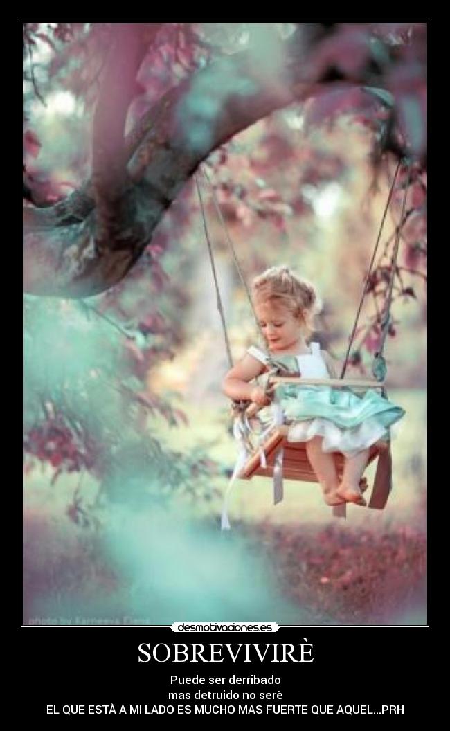 SOBREVIVIRÈ - Puede ser derribado
mas detruido no serè
EL QUE ESTÀ A MI LADO ES MUCHO MAS FUERTE QUE AQUEL...PRH♥