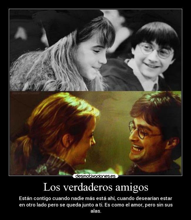 Los verdaderos amigos - Están contigo cuando nadie más está ahí, cuando desearían estar
en otro lado pero se queda junto a ti. Es como el amor, pero sin sus
alas.