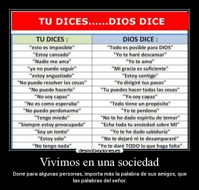 Vivimos en una sociedad - Done para algunas personas, importa más la palabra de sus amigos, que
las palabras del señor.