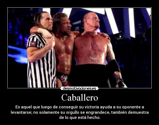 Caballero - Es aquel que luego de conseguir su victoria ayuda a su oponente a
levantarse; no solamente su orgullo se engrandece, también demuestra
de lo que está hecho.