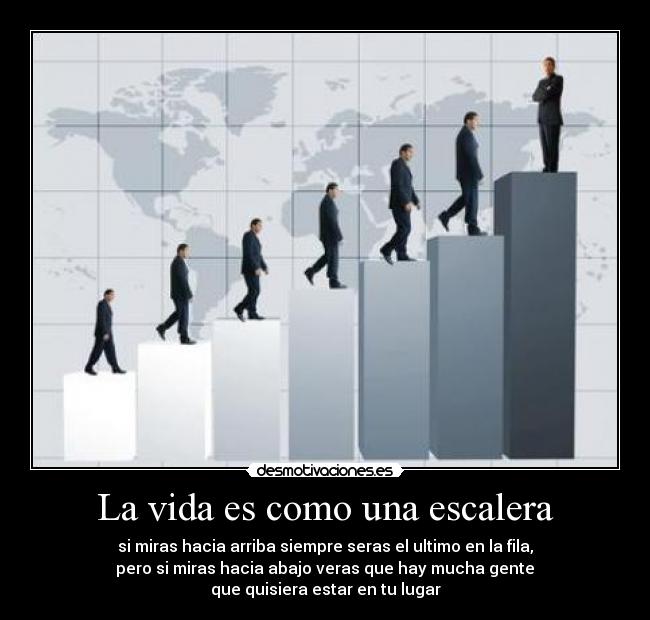 La vida es como una escalera - si miras hacia arriba siempre seras el ultimo en la fila,
 pero si miras hacia abajo veras que hay mucha gente 
que quisiera estar en tu lugar