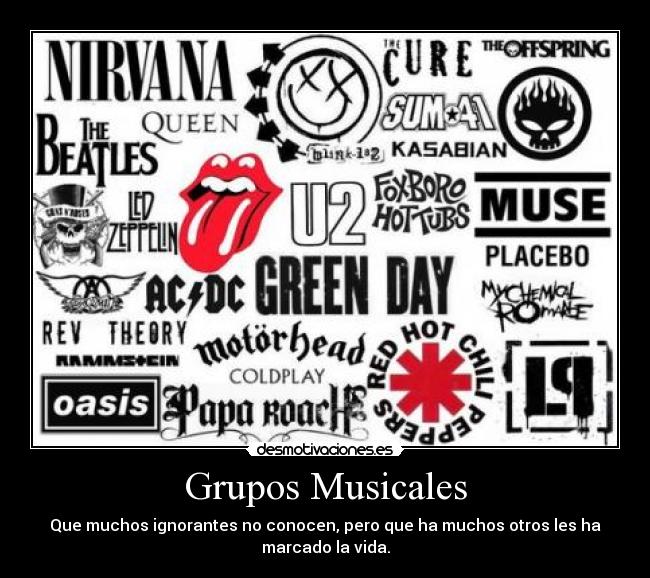 carteles grupos musicales the beatles rolling stones green day queen blink 182 oasis led zeppellind nirvana desmotivaciones