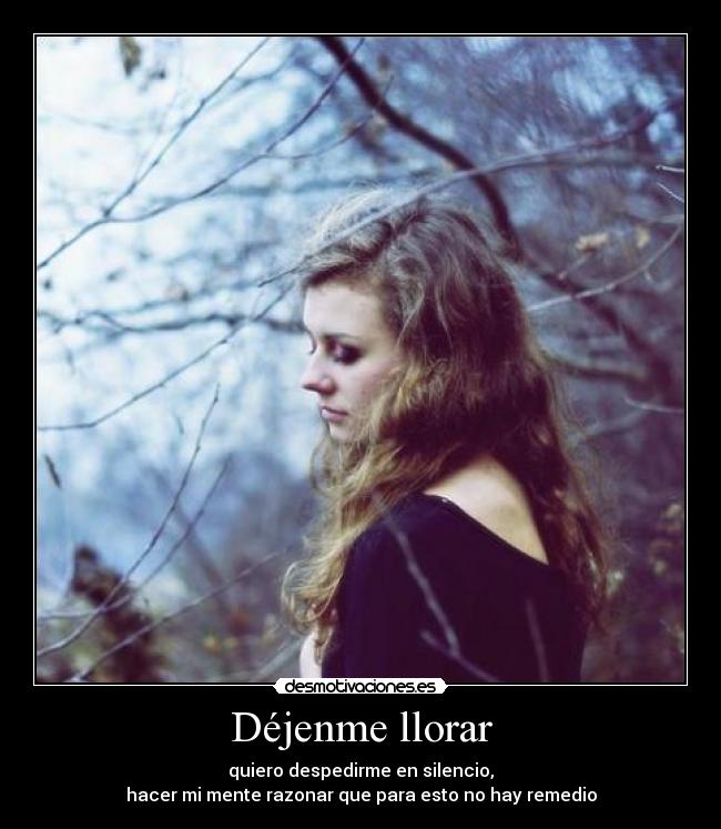 Déjenme llorar - quiero despedirme en silencio,
hacer mi mente razonar que para esto no hay remedio