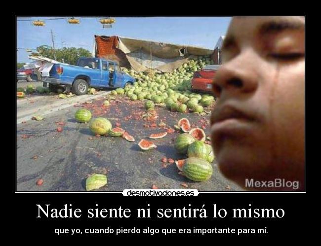 Nadie siente ni sentirá lo mismo - que yo, cuando pierdo algo que era importante para mí.