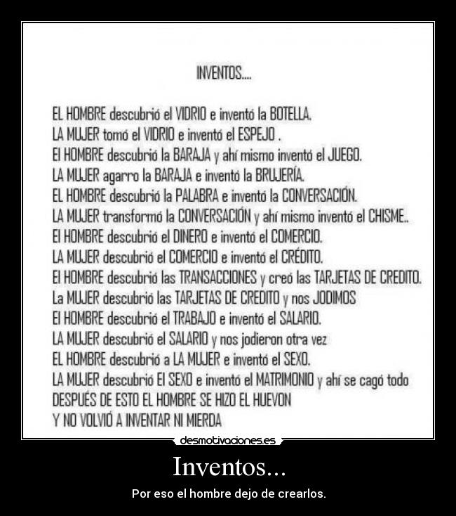 carteles inventos mujeres hombres creacion desmotivaciones