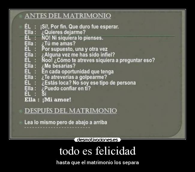todo es felicidad - hasta que el matrimonio los separa
