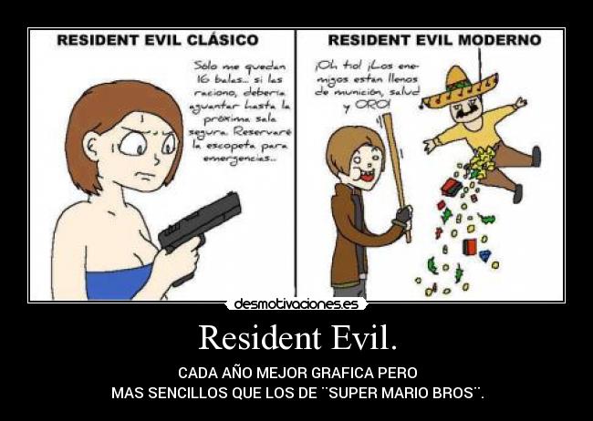 Resident Evil. - CADA AÑO MEJOR GRAFICA PERO
MAS SENCILLOS QUE LOS DE ¨SUPER MARIO BROS¨.