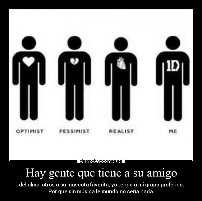 Hay gente que tiene a su amigo - del alma, otros a su mascota favorita, yo tengo a mi grupo preferido.
Por que sin música le mundo no sería nada.