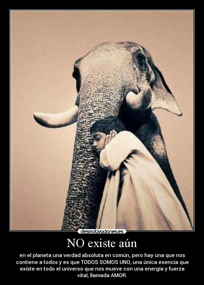 NO existe aún - en el planeta una verdad absoluta en común, pero hay una que nos
contiene a todos y es que TODOS SOMOS UNO, una única esencia que
existe en todo el universo que nos mueve con una energía y fuerza
vital, llamada AMOR.