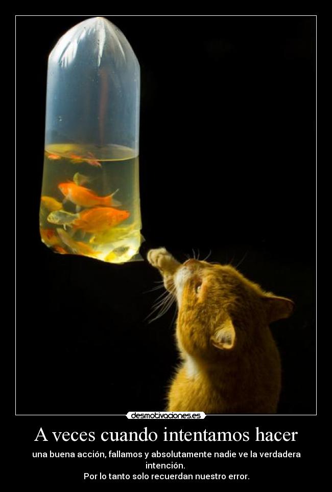 A veces cuando intentamos hacer - una buena acción, fallamos y absolutamente nadie ve la verdadera intención. 
Por lo tanto solo recuerdan nuestro error.