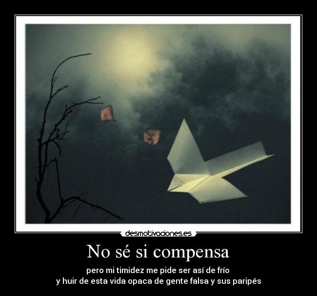 No sé si compensa - pero mi timidez me pide ser así de frío
y huir de esta vida opaca de gente falsa y sus paripés