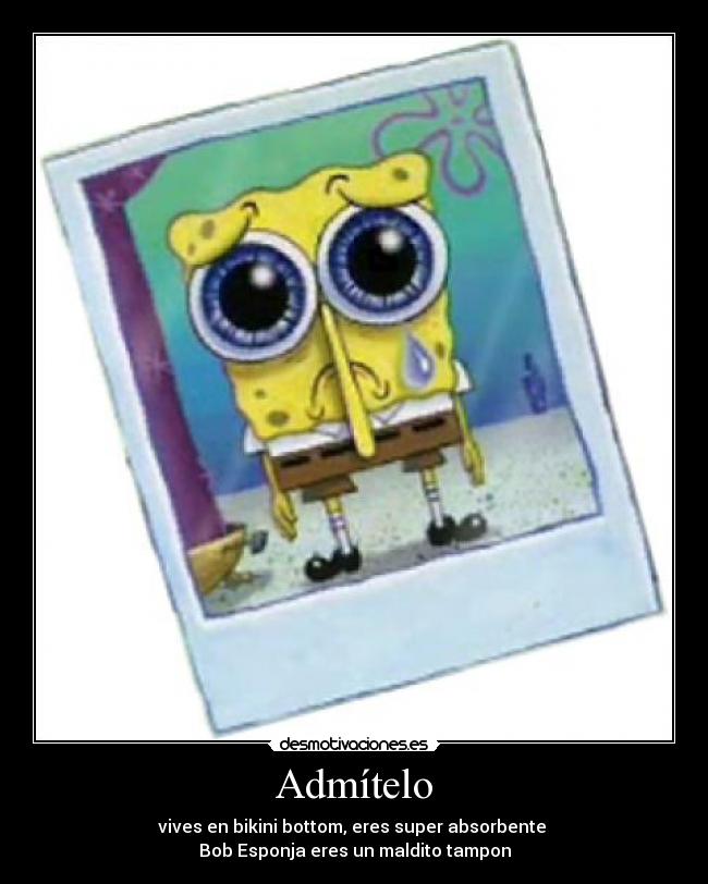 Admítelo - vives en bikini bottom, eres super absorbente
Bob Esponja eres un maldito tampon