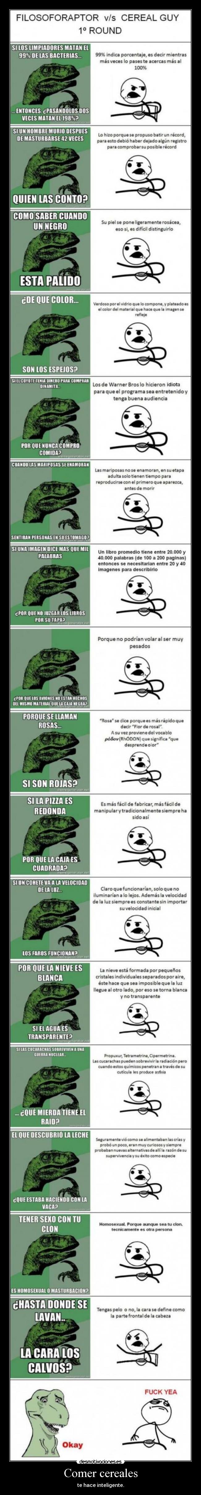 carteles demostrado por meme cerealguy contra filosoraptor desmotivaciones