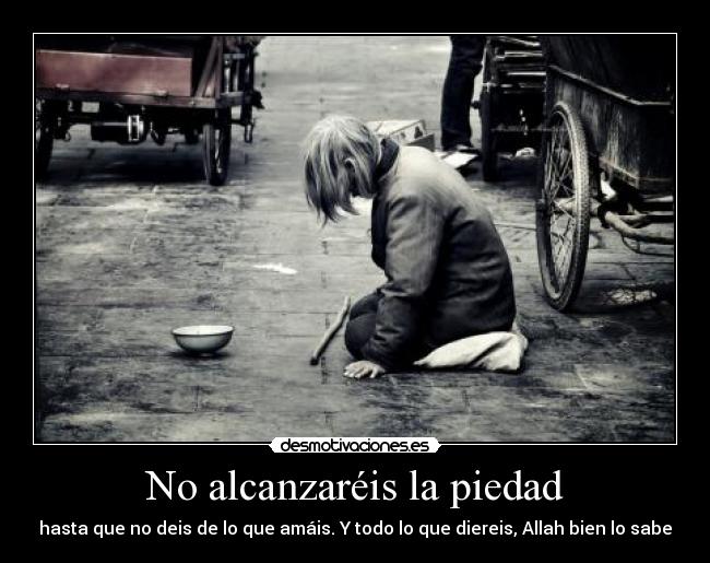 No alcanzaréis la piedad - hasta que no deis de lo que amáis. Y todo lo que diereis, Allah bien lo sabe