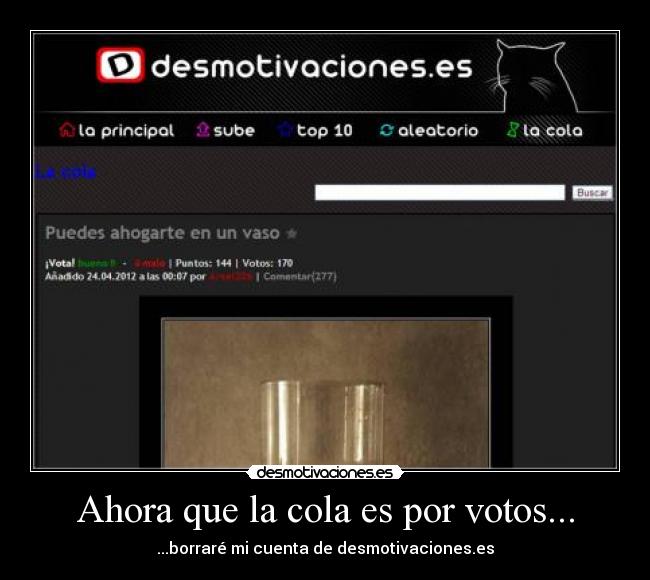 Ahora que la cola es por votos... - ...borraré mi cuenta de desmotivaciones.es