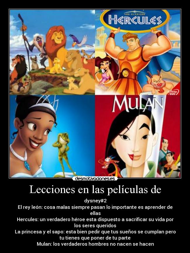 carteles rey leon hercules prinsesa sapo mulan desmotivaciones