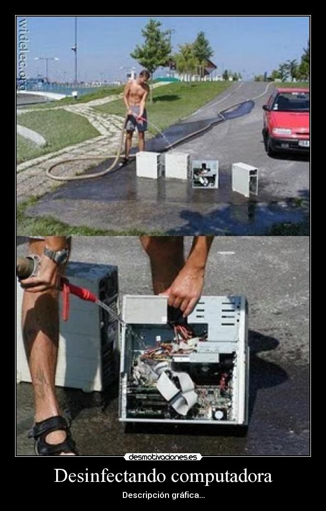 carteles desinfectando computadora desmotivaciones