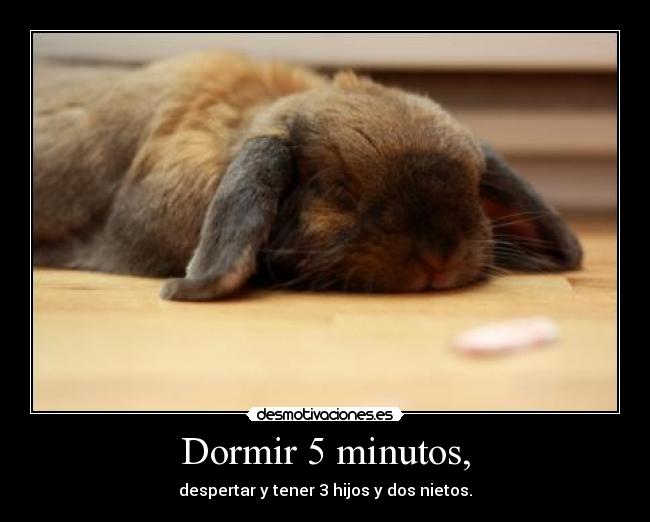 Dormir 5 minutos, - despertar y tener 3 hijos y dos nietos.