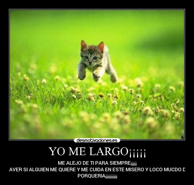 YO ME LARGO¡¡¡¡¡ - ME ALEJO DE TI PARA SIEMPRE¡¡¡¡¡
Y AVER SI ALGUIEN ME QUIERE Y ME CUIDA EN ESTE MISERO Y LOCO MUCDO DE
PORQUERIA¡¡¡¡¡¡¡¡¡¡