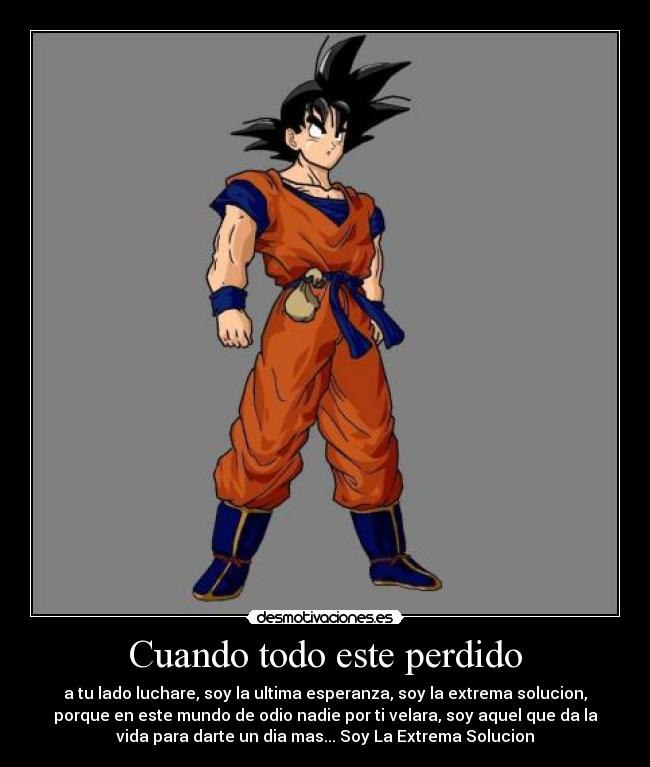 Cuando todo este perdido - a tu lado luchare, soy la ultima esperanza, soy la extrema solucion,
porque en este mundo de odio nadie por ti velara, soy aquel que da la
vida para darte un dia mas... Soy La Extrema Solucion