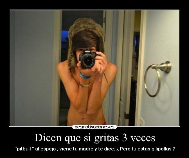 Dicen que si gritas 3 veces - pitbull al espejo , viene tu madre y te dice: ¿ Pero tu estas gilipollas ?