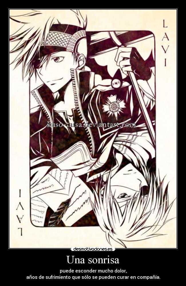 carteles sonrisa lavi gray man anime sonrisa dolor sufrimiento esconder compania amistad desmotivaciones