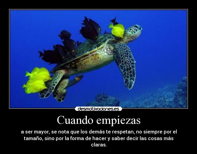 Cuando empiezas - a ser mayor, se nota que los demás te respetan, no siempre por el
tamaño, sino por la forma de hacer y saber decir las cosas más
claras.