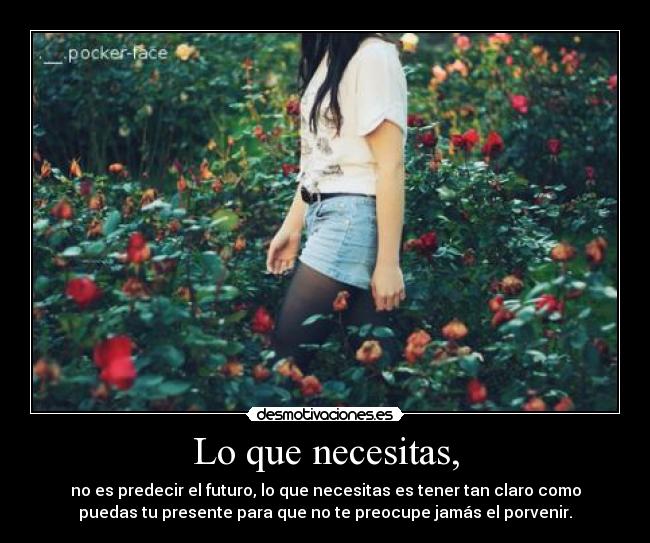 Lo que necesitas, - no es predecir el futuro, lo que necesitas es tener tan claro como
puedas tu presente para que no te preocupe jamás el porvenir.
