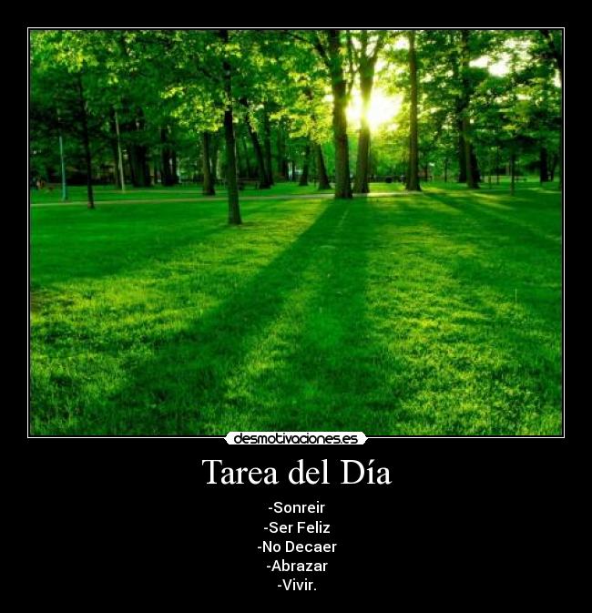 Tarea del Día - -Sonreir
-Ser Feliz
-No Decaer
-Abrazar
-Vivir.