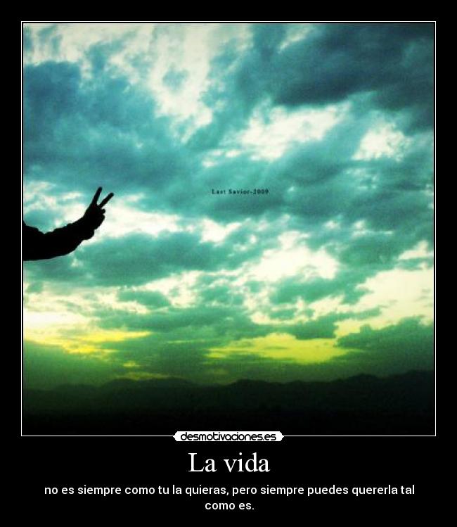 La vida - no es siempre como tu la quieras, pero siempre puedes quererla tal como es.