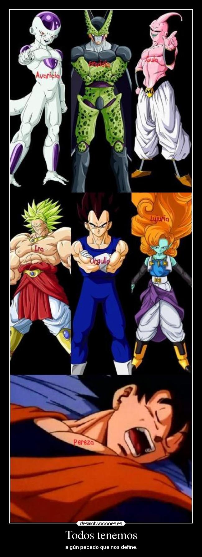 carteles dragon ball goku vegeta freezer cell boo broly zangya pecados nigatsu harukaze anime desmotivaciones