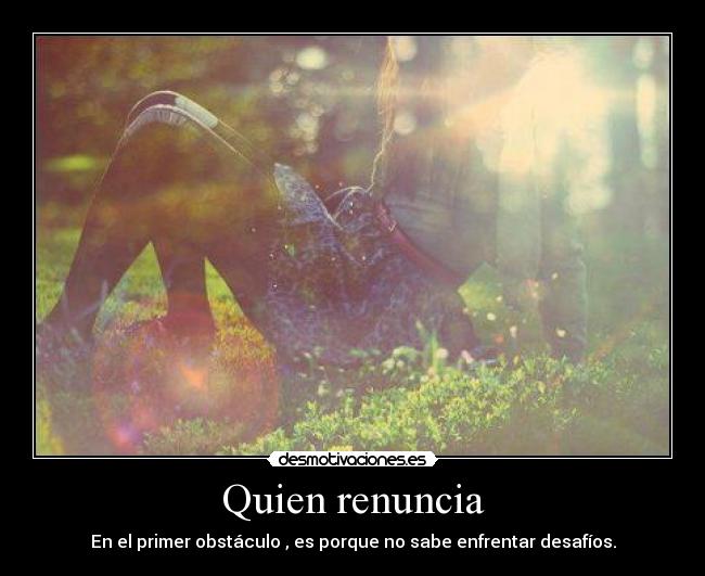 Quien renuncia - En el primer obstáculo , es porque no sabe enfrentar desafíos.