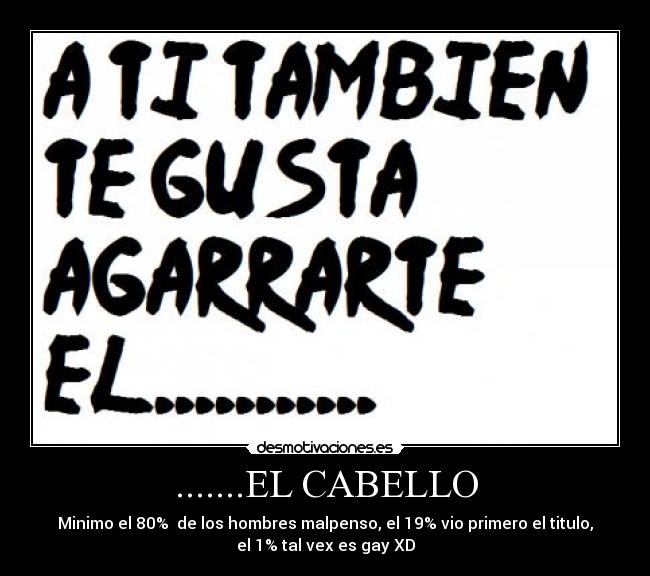 .......EL CABELLO - Minimo el 80%  de los hombres malpenso, el 19% vio primero el titulo,
el 1% tal vex es gay XD