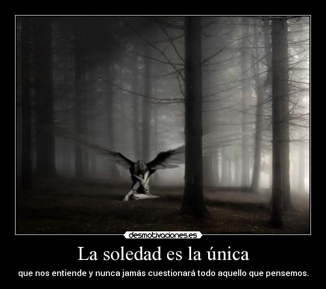 La soledad es la única - que nos entiende y nunca jamás cuestionará todo aquello que pensemos.