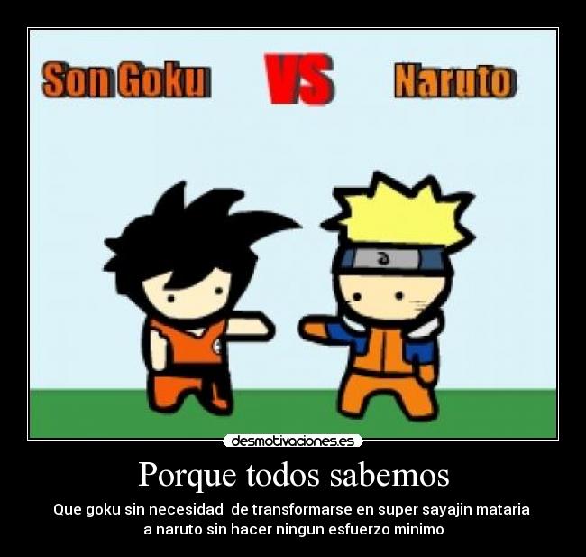 Porque todos sabemos - Que goku sin necesidad  de transformarse en super sayajin mataria 
a naruto sin hacer ningun esfuerzo minimo