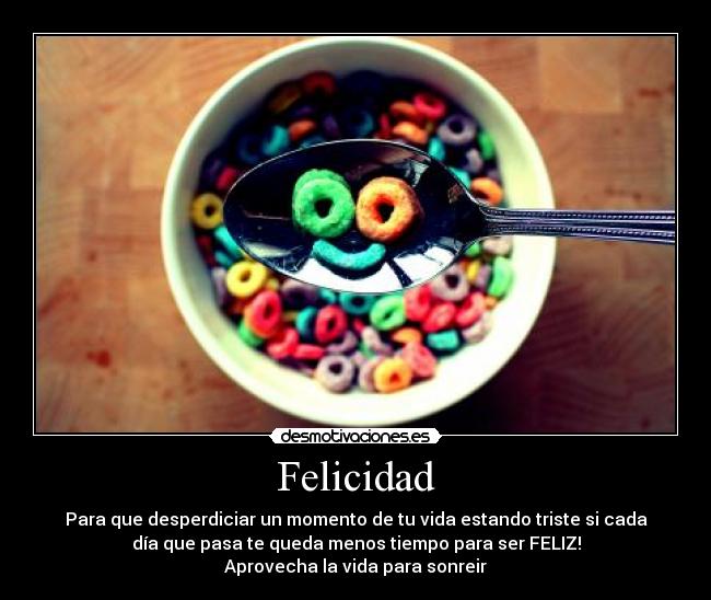 Felicidad - Para que desperdiciar un momento de tu vida estando triste si cada
día que pasa te queda menos tiempo para ser FELIZ!
Aprovecha la vida para sonreir