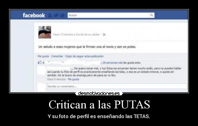 Critican a las PUTAS - Y su foto de perfil es enseñando las TETAS.