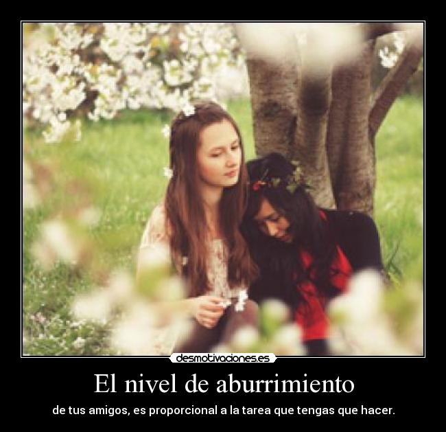 El nivel de aburrimiento - de tus amigos, es proporcional a la tarea que tengas que hacer.