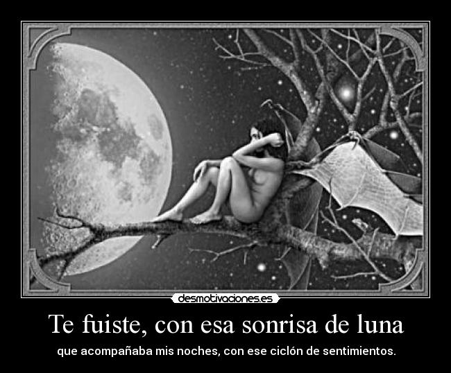 Te fuiste, con esa sonrisa de luna - que acompañaba mis noches, con ese ciclón de sentimientos.