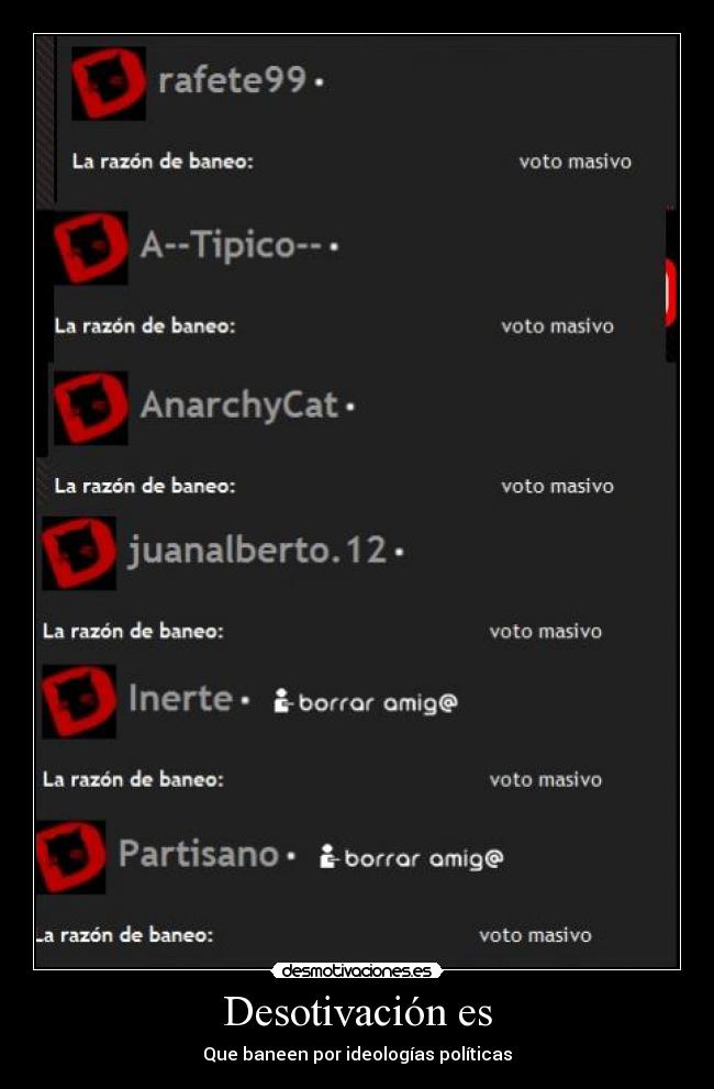 Desotivación es - Que baneen por ideologías políticas