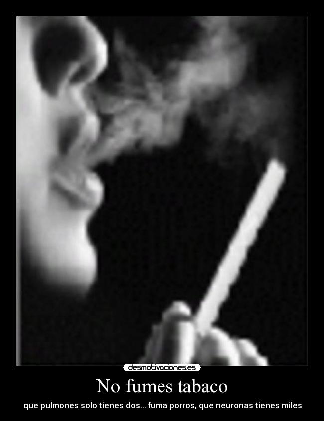 No fumes tabaco - que pulmones solo tienes dos... fuma porros, que neuronas tienes miles
