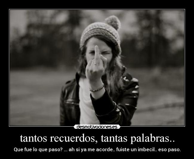 tantos recuerdos, tantas palabras.. - Que fue lo que paso? ... ah si ya me acorde.. fuiste un imbecil.. eso paso.