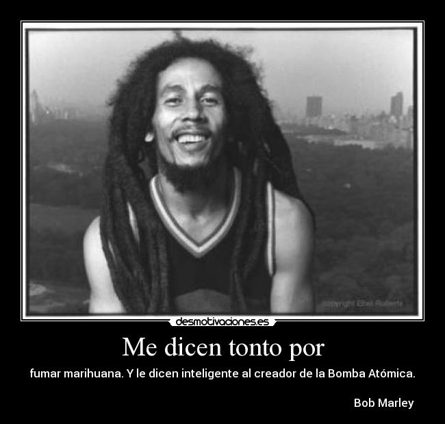 Me dicen tonto por - fumar marihuana. Y le dicen inteligente al creador de la Bomba Atómica.
Bob Marley