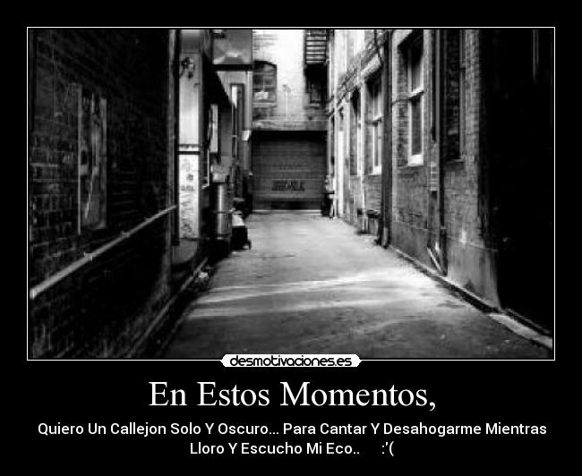 En Estos Momentos, - Quiero Un Callejon Solo Y Oscuro... Para Cantar Y Desahogarme Mientras
Lloro Y Escucho Mi Eco..      :(
